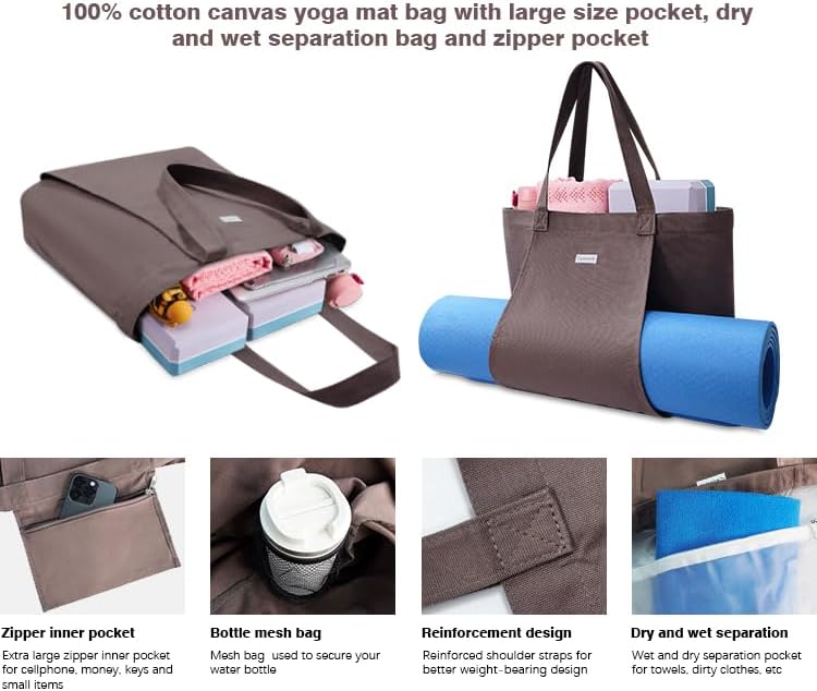 Cwokarb Yoga Bags for Women with Yoga Mats Bags Carrier Carryall Canvas Tote for Pilates Shoulder for Travel Office Beach Workout - Image 2